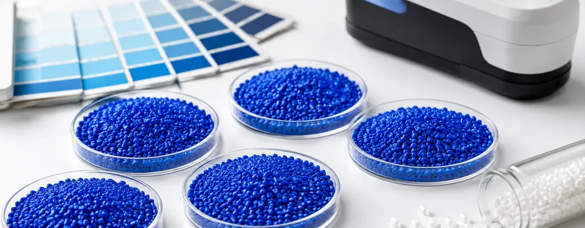 Grânulos coloridos de masterbatch utilizados para garantir repetibilidade de cor em plásticos